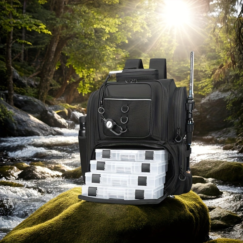 Large Capacity Fishing Tackle Backpack with Rod Holder – Multi-Compartment Outdoor Pack