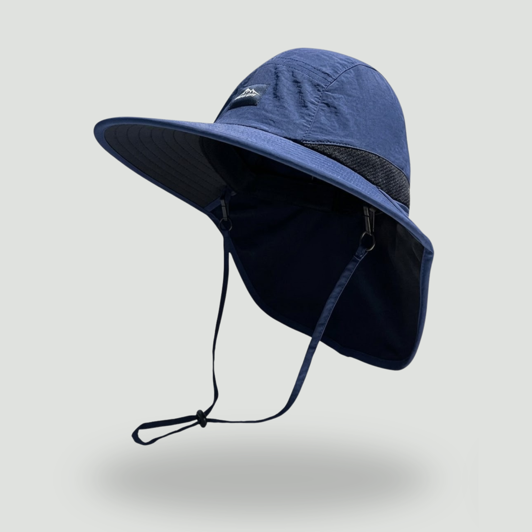 Unisex Wide-Brim Sun Hat with Neck Flap and Chin Strap – Packable for Hiking and Fishing
