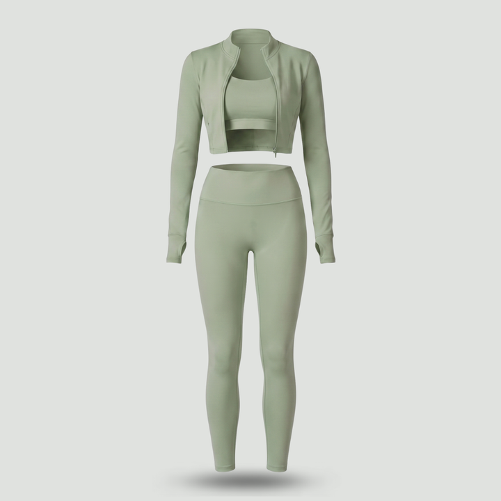Women's 3-Piece Workout Set – Matching Leggings Top and Hoodie for Yoga Pilates and Gym