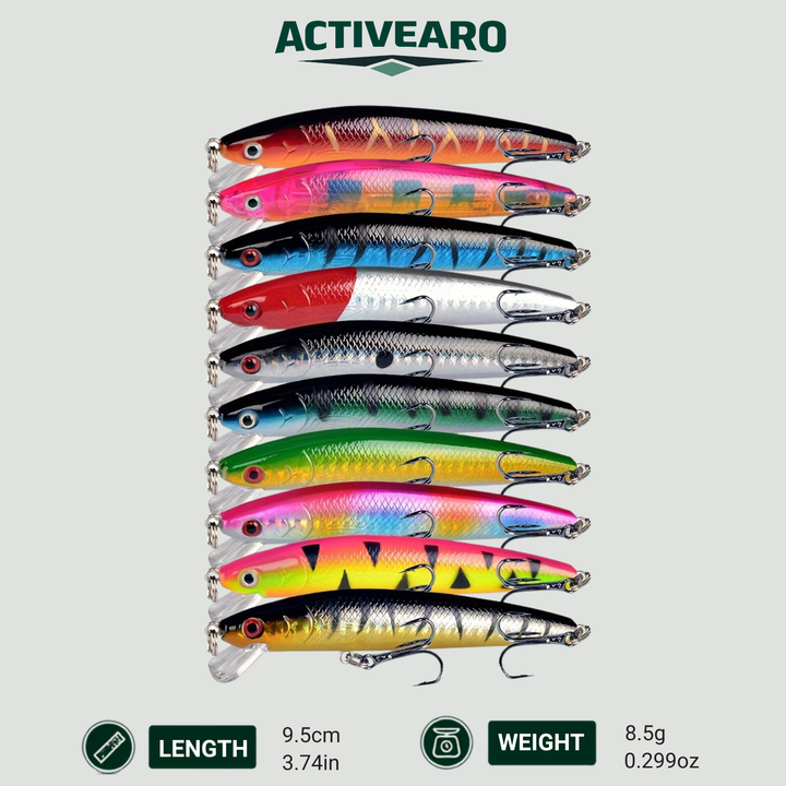 20-Piece Floating Minnow Lure Set – Topwater Hard Baits – Sea Bass