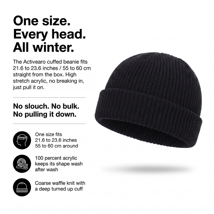 One size fits 21.6 to 23.6 inches, 100 percent acrylic waffle knit