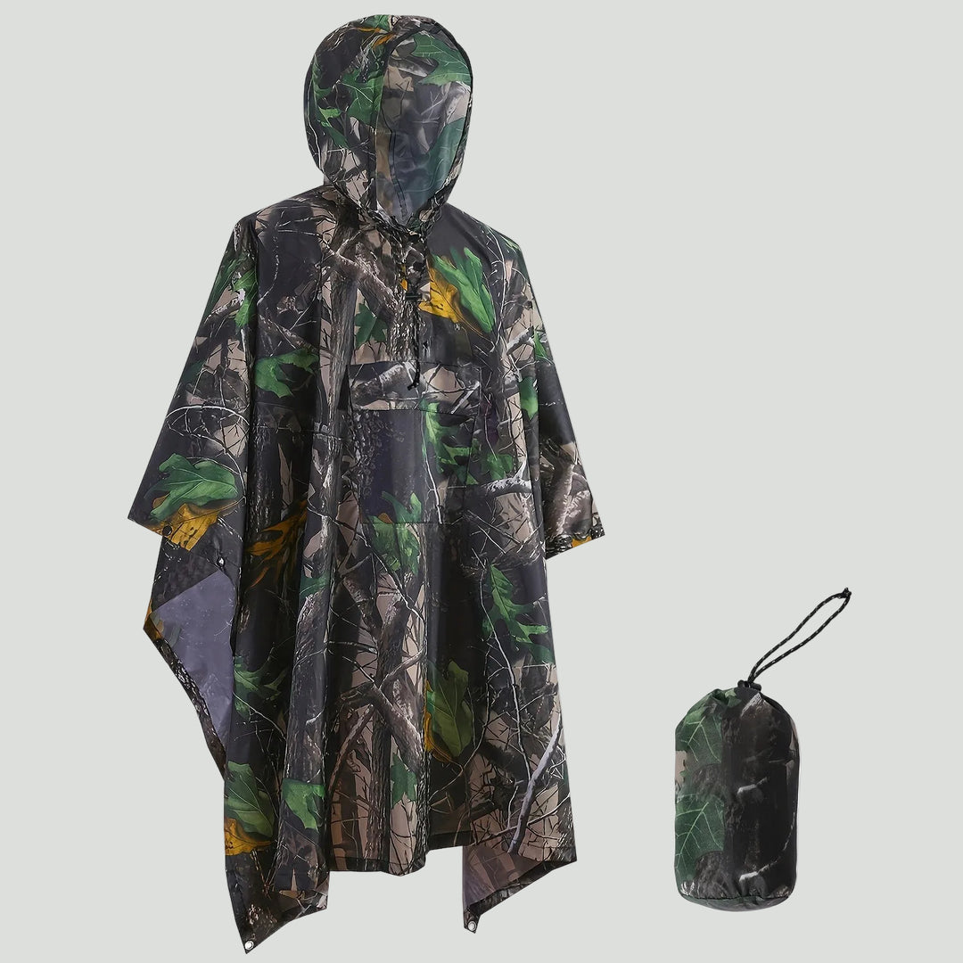 Hooded Camouflage Rain Poncho – Water-Resistant Outdoor Windbreaker