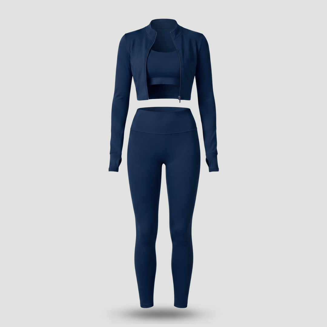 Women's 3-Piece Workout Set – Matching Leggings Top and Hoodie for Yoga Pilates and Gym