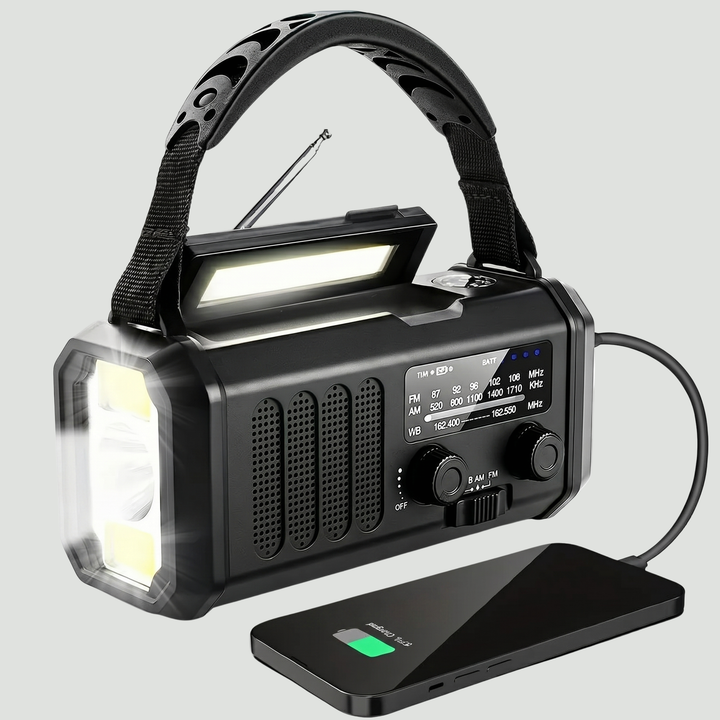 Emergency Weather Radio with Solar & Hand Crank – 10000 mAh Power Bank