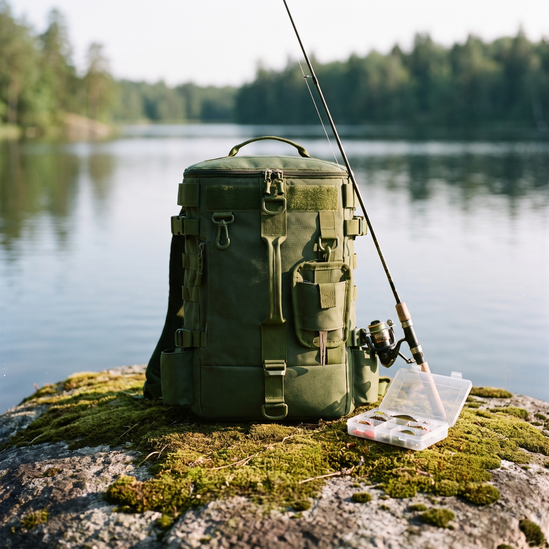 Tactical Fishing Backpack with Rod Holders and MOLLE System for Hunting and Fishing