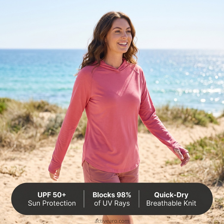 Women's UPF 50+ Sun Hoodie – Lightweight Hooded UV Protection Top for Outdoor and Travel