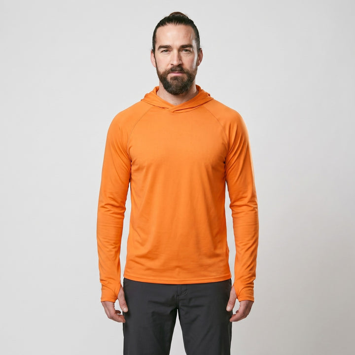 Men's UPF 50+ Sun Hoodie – Quick-Dry Polyester UV Top with Thumb Loops for Hiking and Fishing
