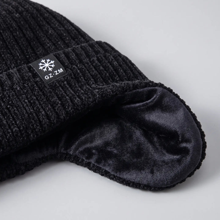 Men's Earflap Hat - Velvet Lined Winter Beanie with Ear Flaps