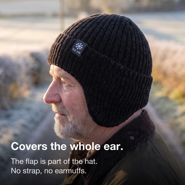 Men's Earflap Hat - Velvet Lined Winter Beanie with Ear Flaps