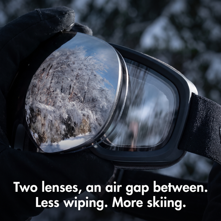Close-up of the double lens with an air gap between the two layers