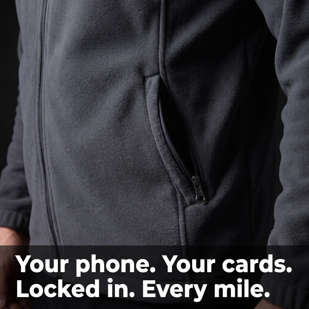 Side zip pocket detail on men's fleece jacket