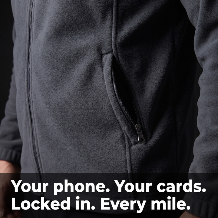 Side zip pocket detail on men's fleece jacket