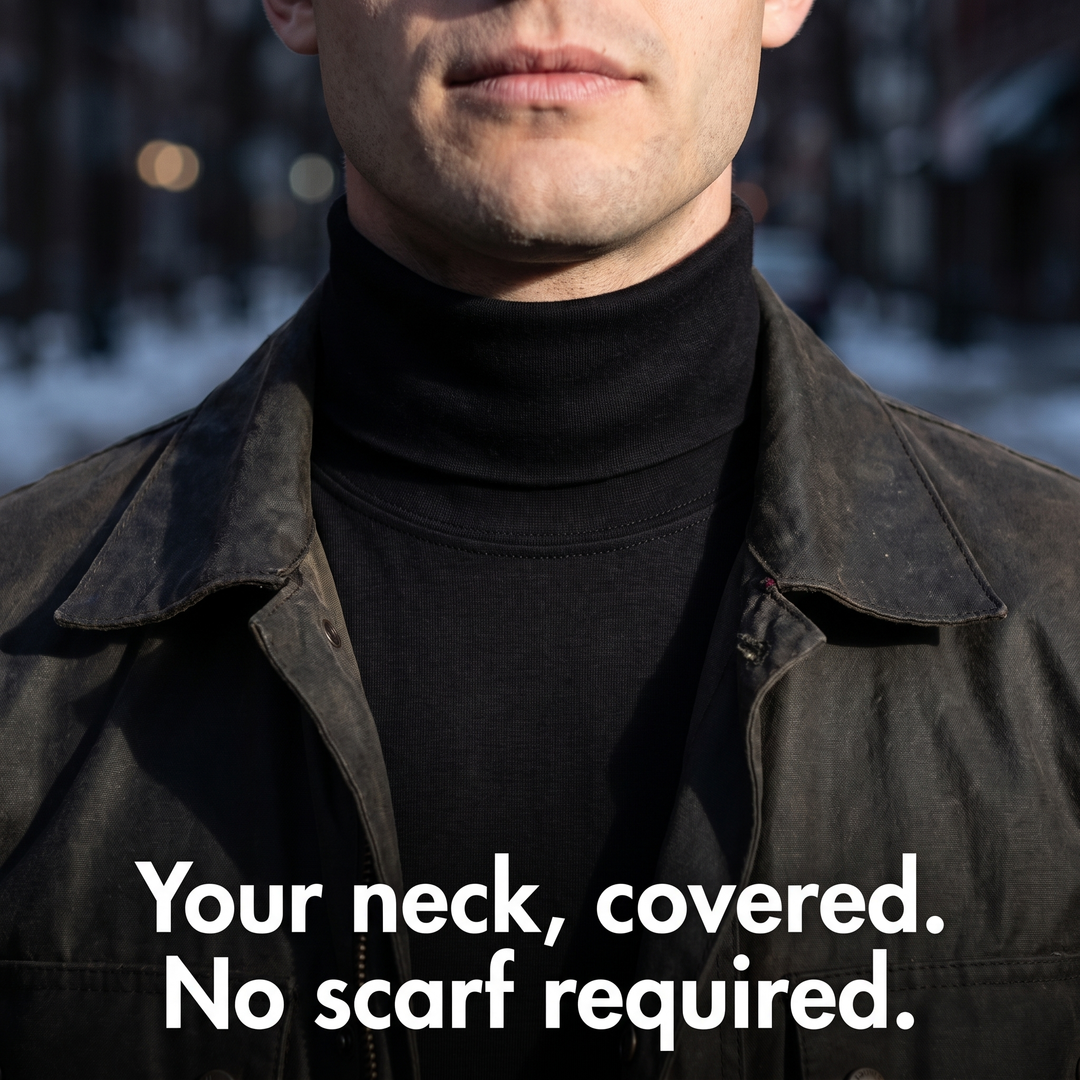 Close-up of the tall stand collar covering the neck under a jacket