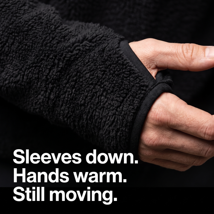 Fleece Hoodie - Sherpa Pullover with Thumbhole Cuffs - Zip Chest Pocket