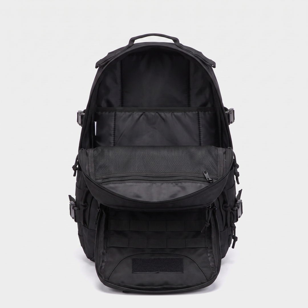 Clamshell front compartment open