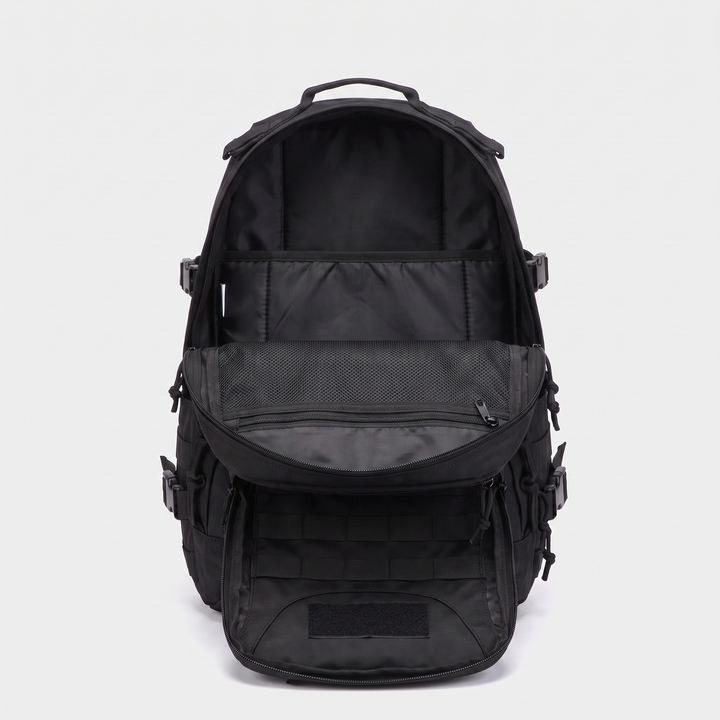 Clamshell front compartment open