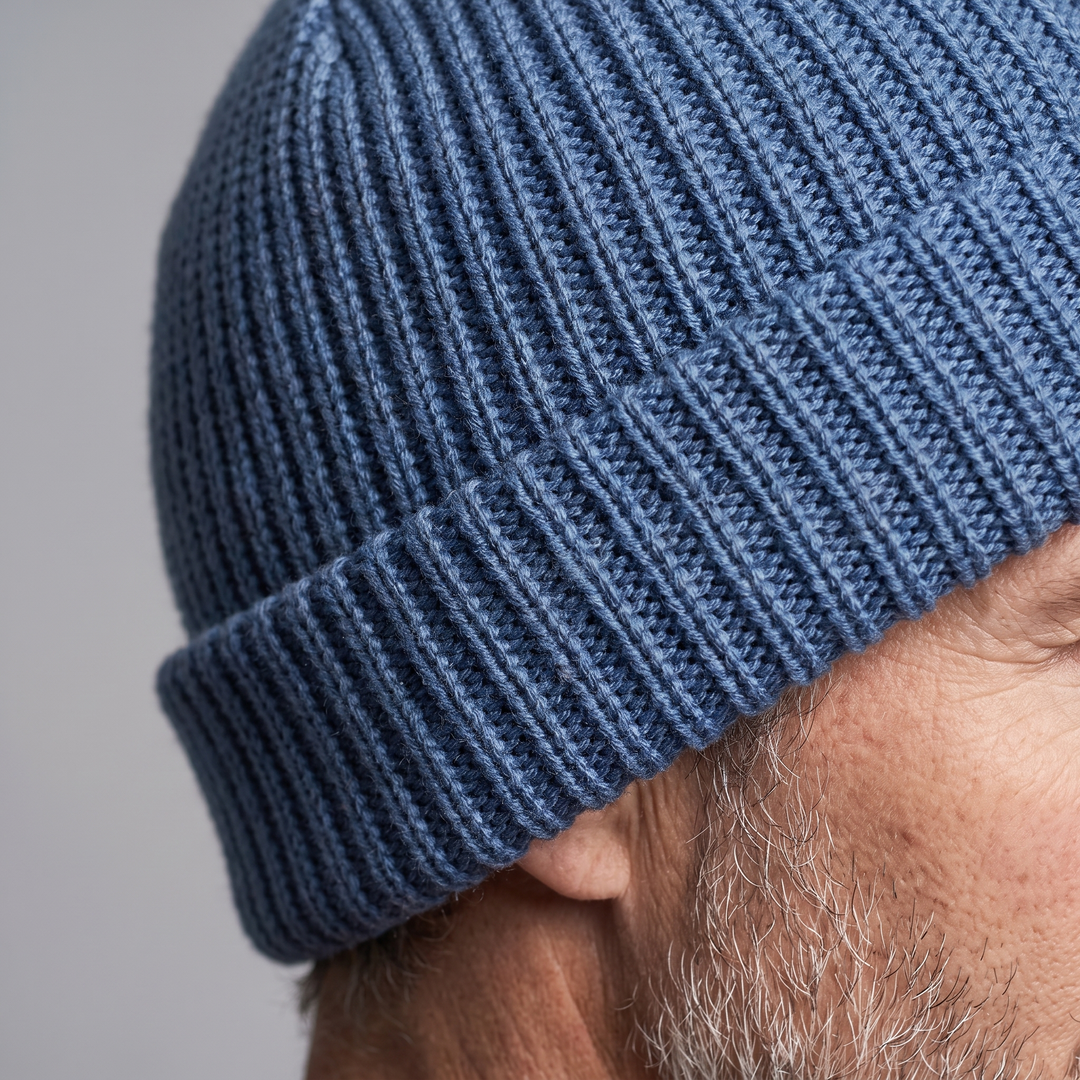 Fisherman Beanie folded cuff detail - adjustable ribbed knit fit