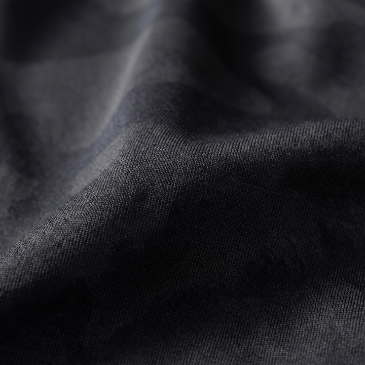 100% polyester performance fabric close-up showing weave texture and tonal camo print