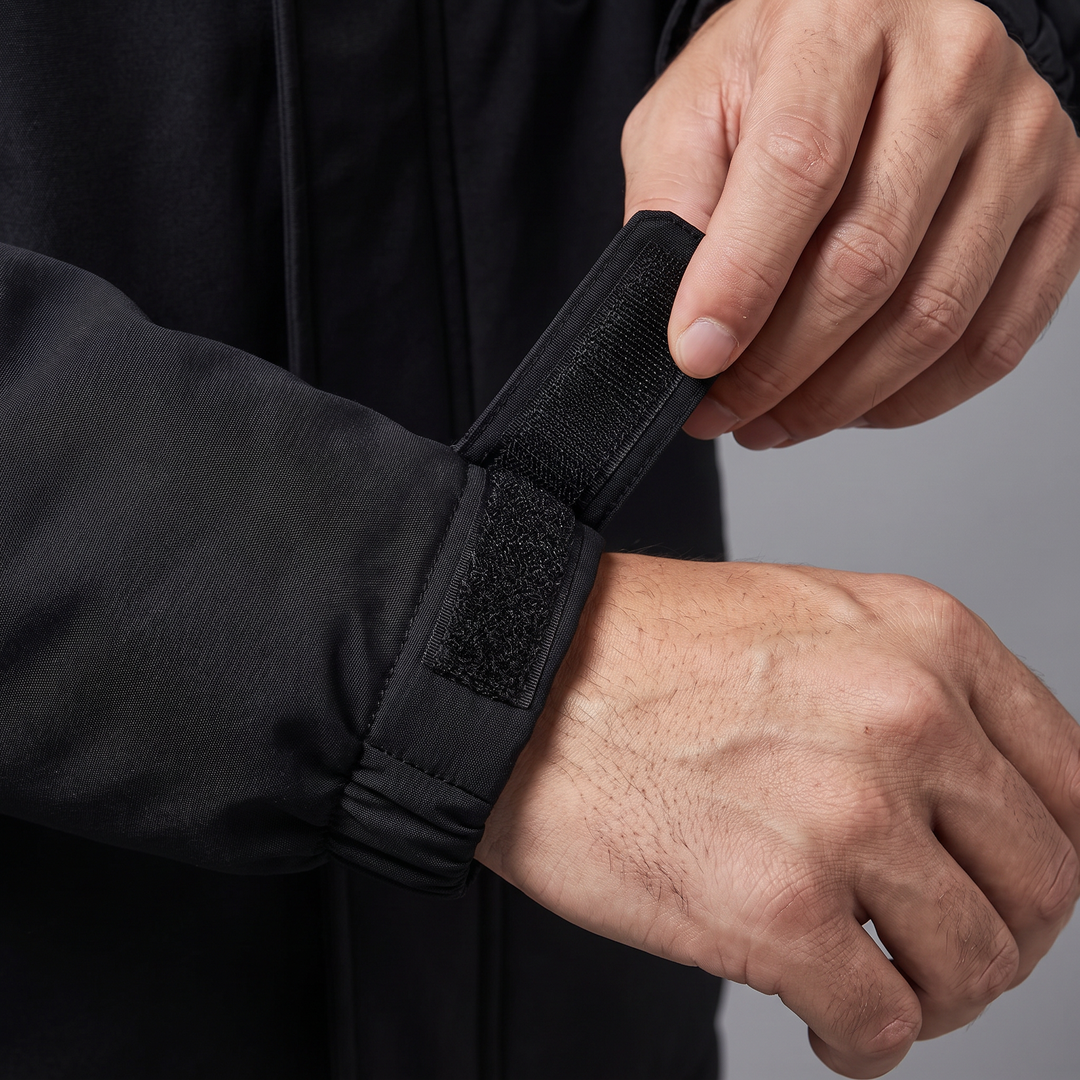 Adjustable hook-and-loop cuff on the men's winter jacket