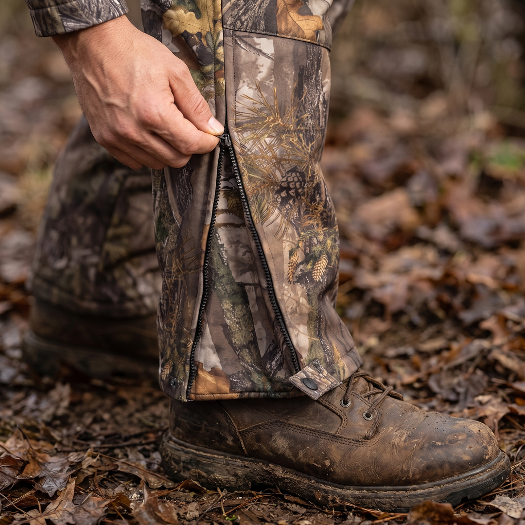 05 Side hem zip open from the ankle to mid calf over a hunting boot