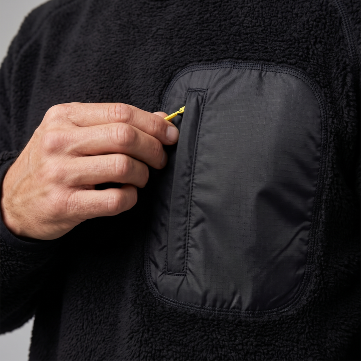 Fleece Hoodie - Sherpa Pullover with Thumbhole Cuffs - Zip Chest Pocket