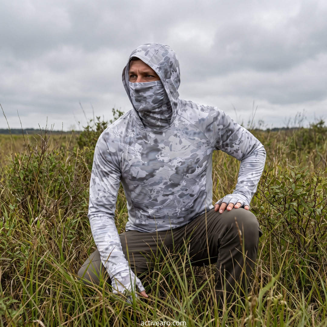 Men’s Camouflage Long-Sleeve Performance Sun Hoodie with Hood & Face Cover