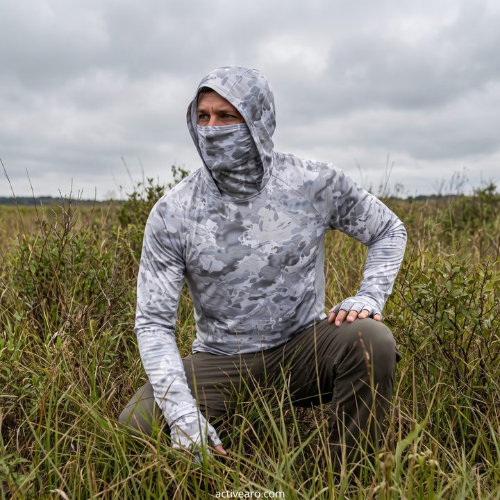 Men’s Camouflage Long-Sleeve Performance Sun Hoodie with Hood & Face Cover