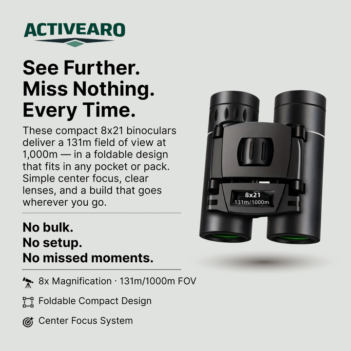 Compact binoculars – 8x magnification with foldable design for outdoor observation
