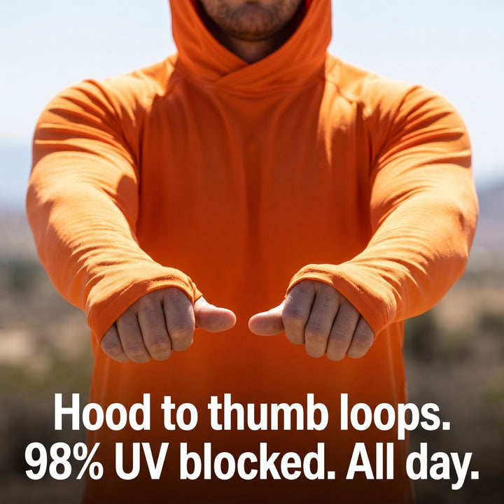 Men's UPF 50+ Sun Hoodie – Quick-Dry Polyester UV Top with Thumb Loops for Hiking and Fishing