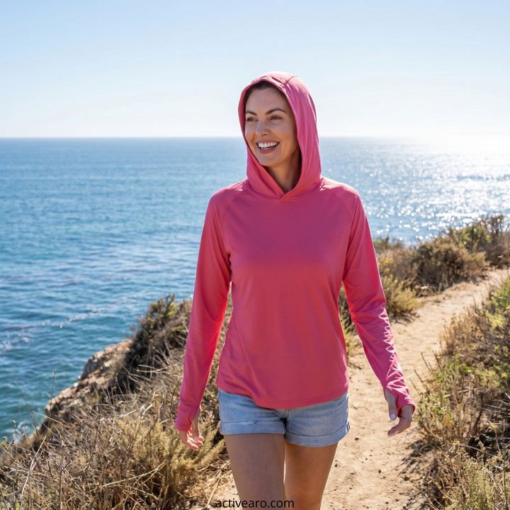 Women's UPF 50+ Sun Hoodie – Lightweight Hooded UV Protection Top for Outdoor and Travel