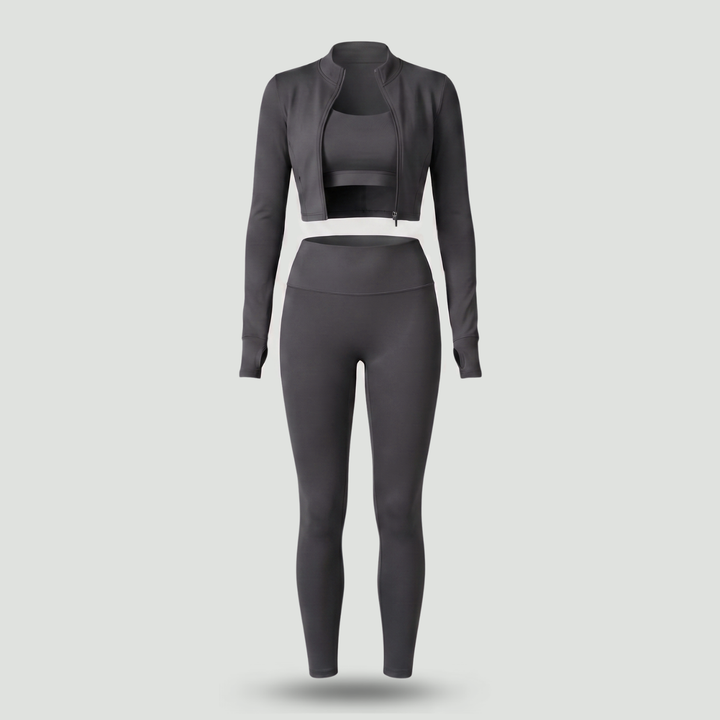Women's 3-Piece Workout Set – Matching Leggings Top and Hoodie for Yoga Pilates and Gym