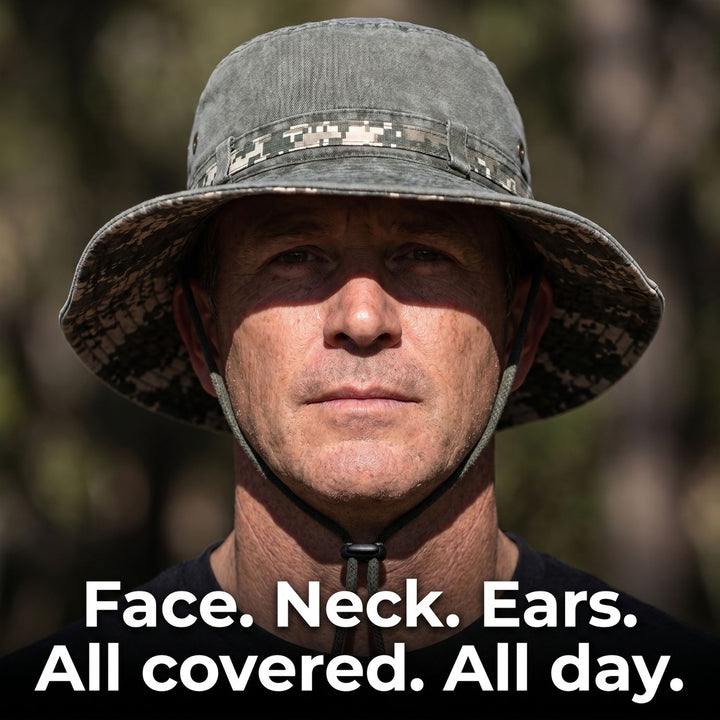 Packable Cotton Boonie Hat – Wide-Brim Sun Hat with Chin Strap for Fishing and Hiking