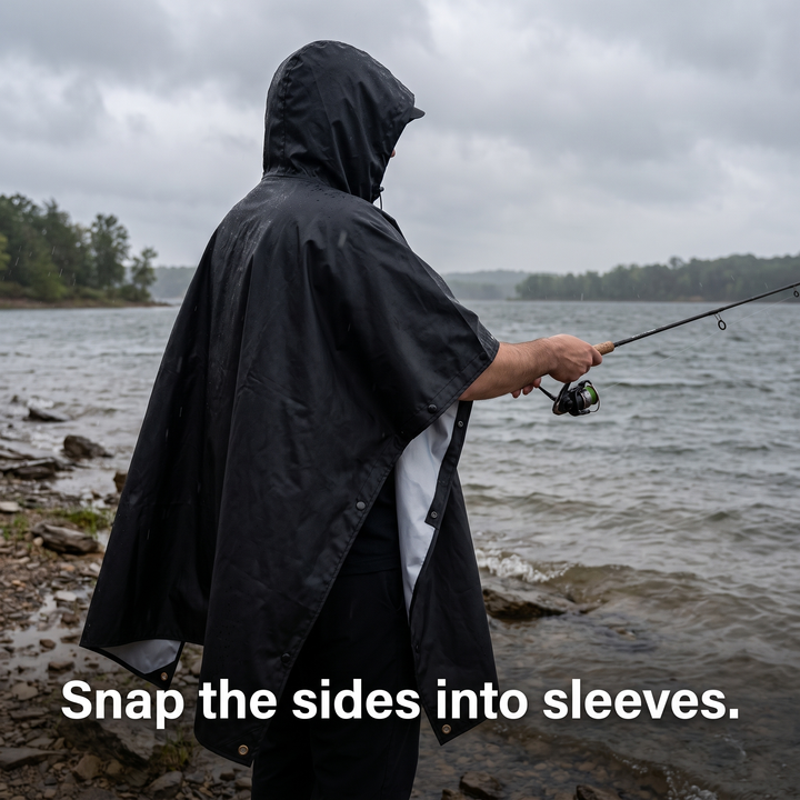 Side snaps closed into sleeves while fishing from a lakeshore