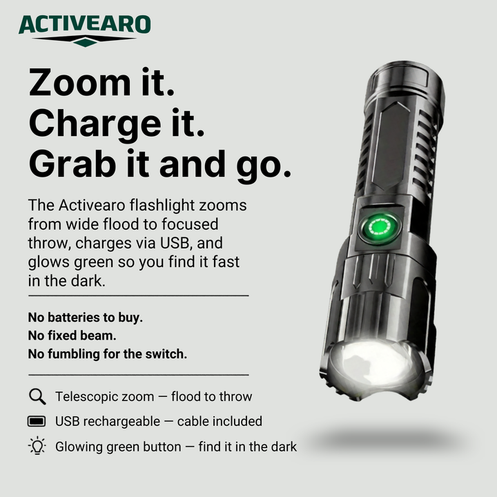 LED Long-Range Zoom Flashlight – USB Rechargeable Utility Torch