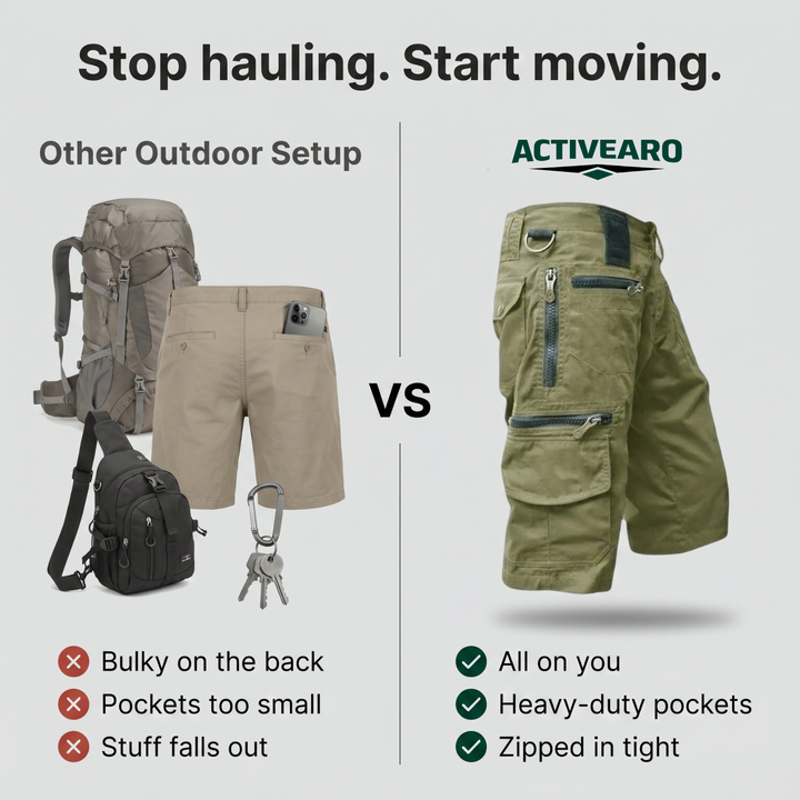 Men’s Outdoor Cargo Shorts – Zip Pockets for Hiking and Fishing