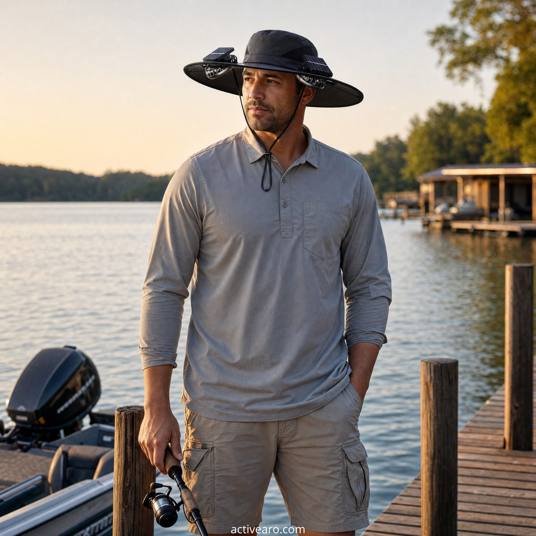 Solar Fan Hat with Dual Fans USB Rechargeable - Wide Brim Cooling Hat for Fishing and Outdoor Use