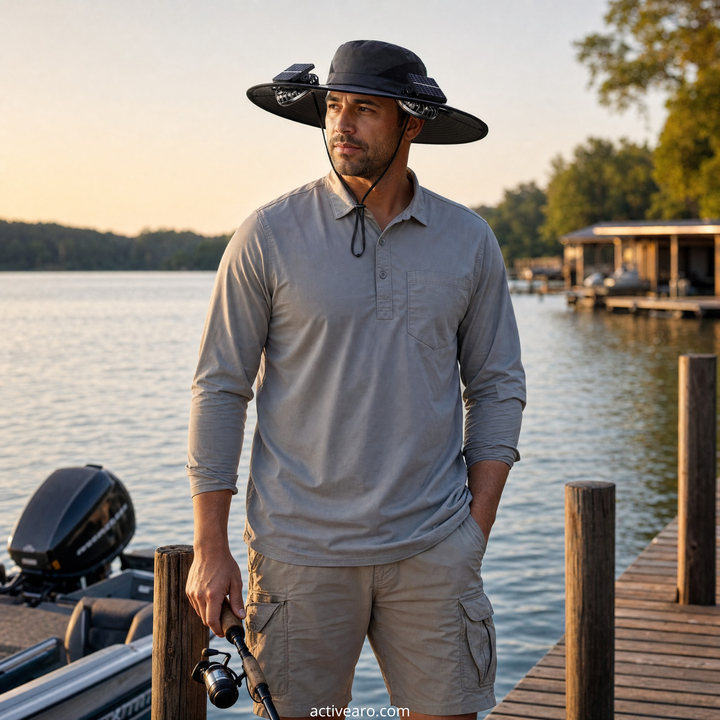 Solar Fan Hat with Dual Fans USB Rechargeable - Wide Brim Cooling Hat for Fishing and Outdoor Use