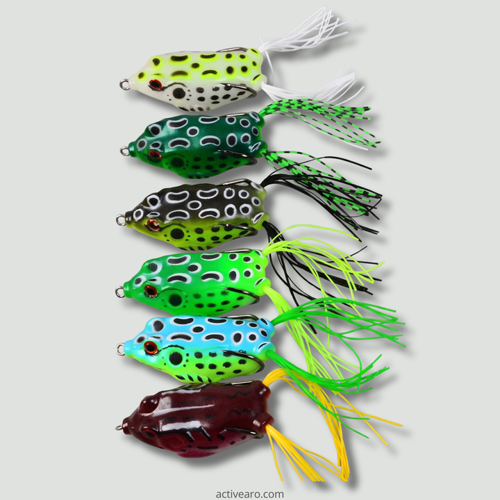 Topwater Frog Lures - 6-Piece Popping Bait Kit for Bass Fishing