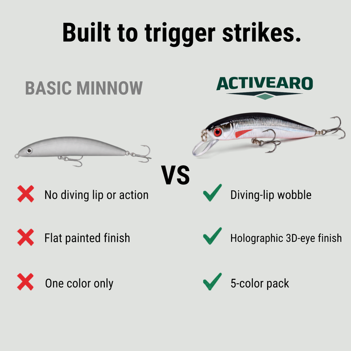 5-Piece Minnow Crankbait Lure Set – Bass Freshwater Saltwater