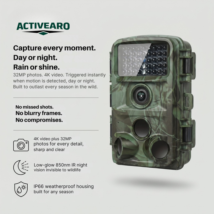 4K 32MP Trail Camera – Motion Detection & Low-Glow Night Vision