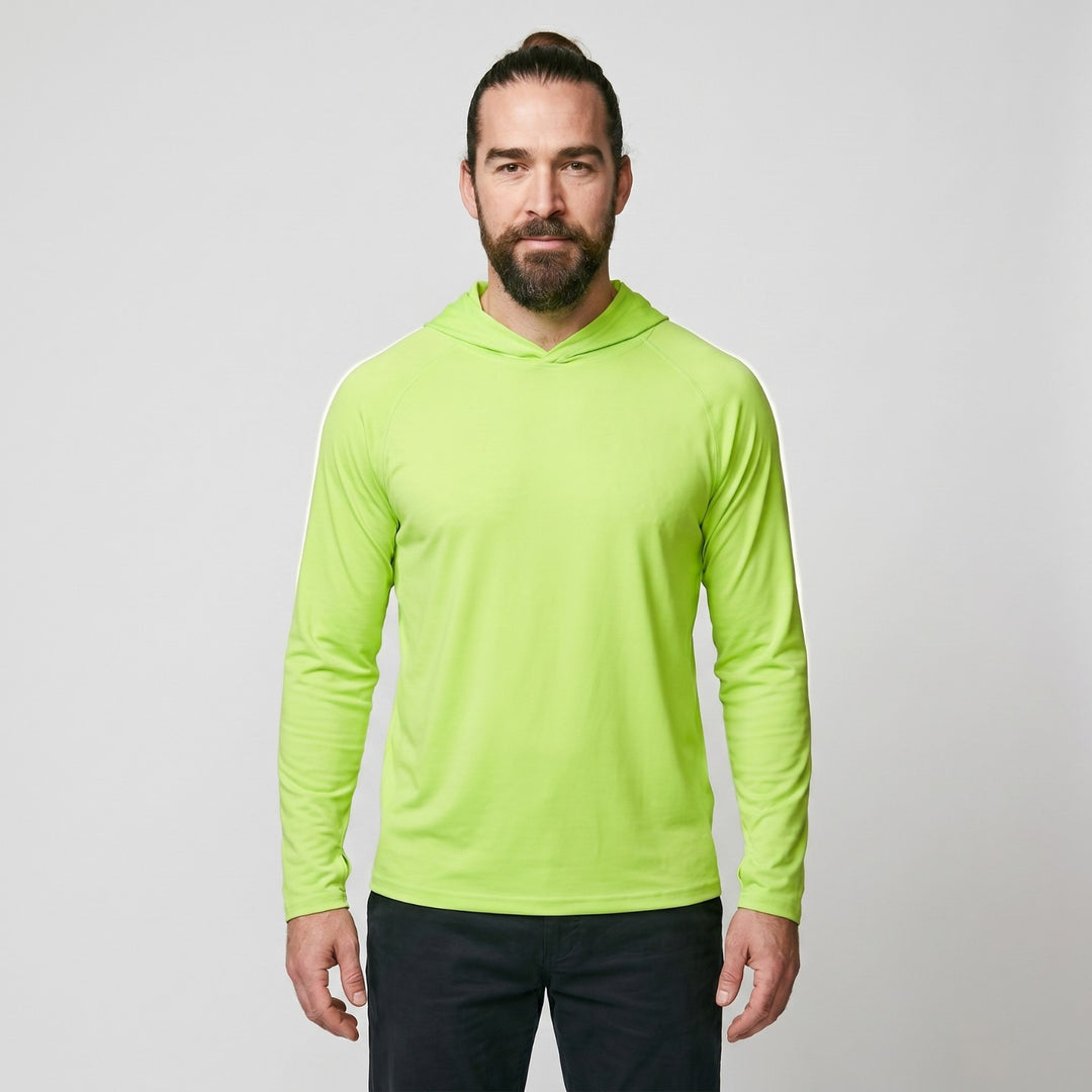 Men's UPF 50+ Sun Hoodie – Quick-Dry Polyester UV Top with Thumb Loops for Hiking and Fishing