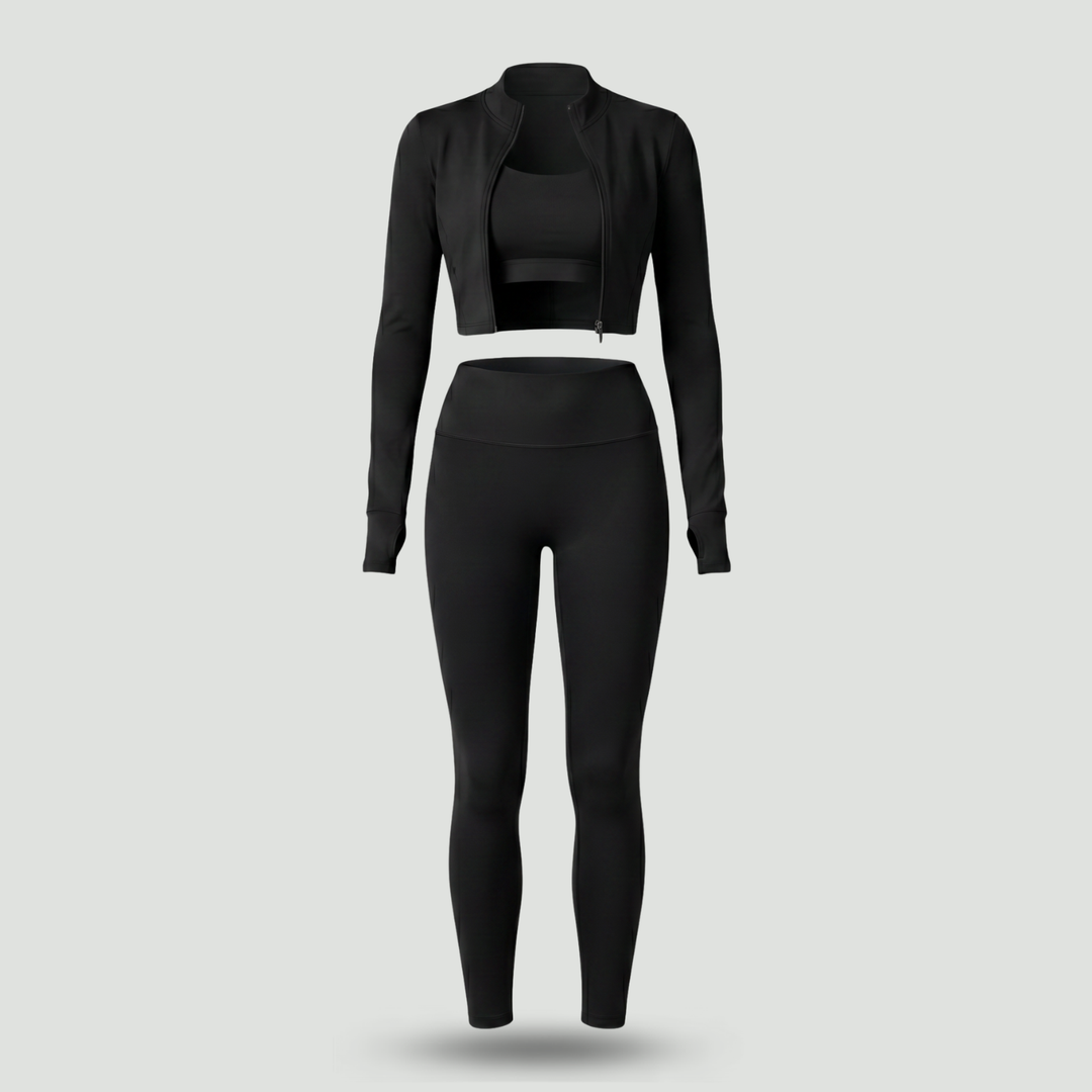 Women's 3-Piece Workout Set – Matching Leggings Top and Hoodie for Yoga Pilates and Gym
