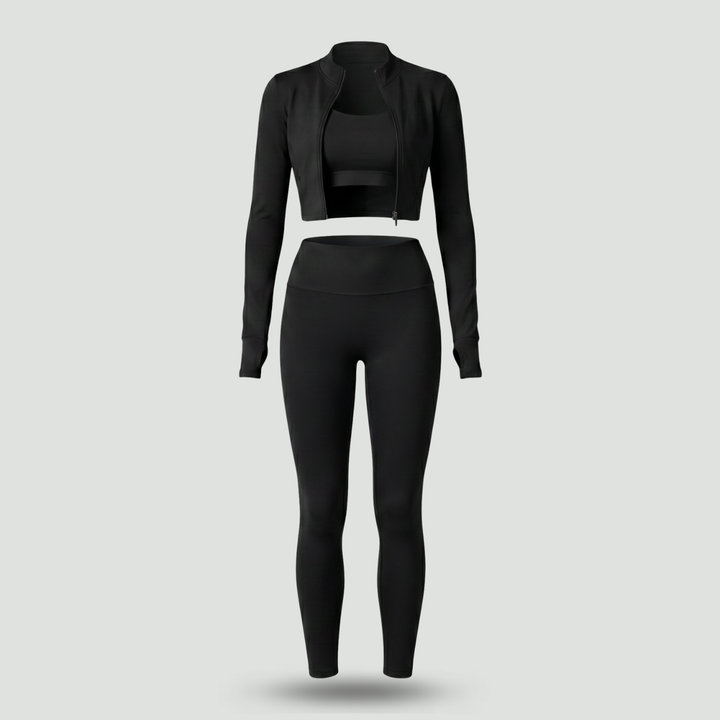 Women's 3-Piece Workout Set – Matching Leggings Top and Hoodie for Yoga Pilates and Gym