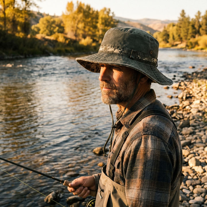 Packable Cotton Boonie Hat – Wide-Brim Sun Hat with Chin Strap for Fishing and Hiking