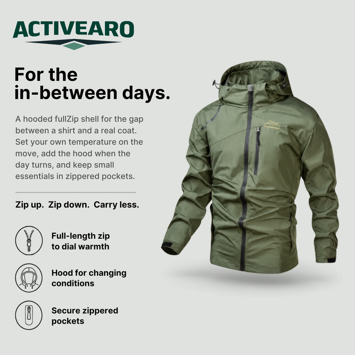 Men's Hooded Outdoor Jacket — Full-Zip Layering Shell