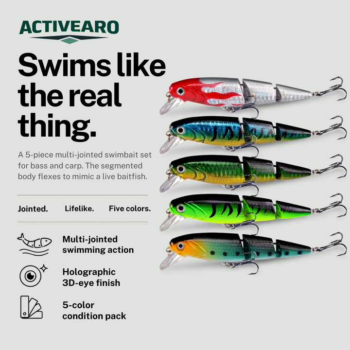 5-Piece Multi-Jointed Swimbait Lure Set – Bass and Carp