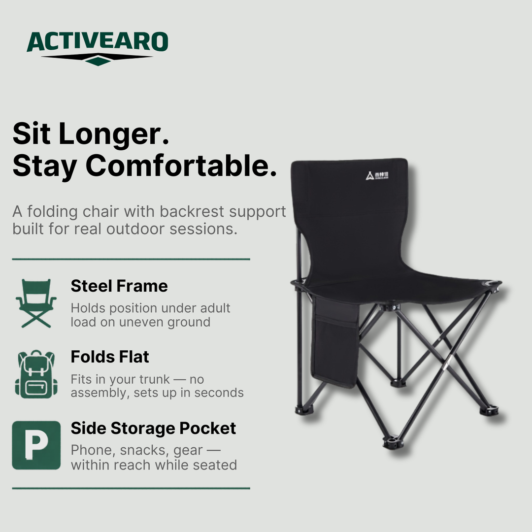Portable Folding Chair with Backrest – Steel-Frame Outdoor Chair for Fishing and Camping