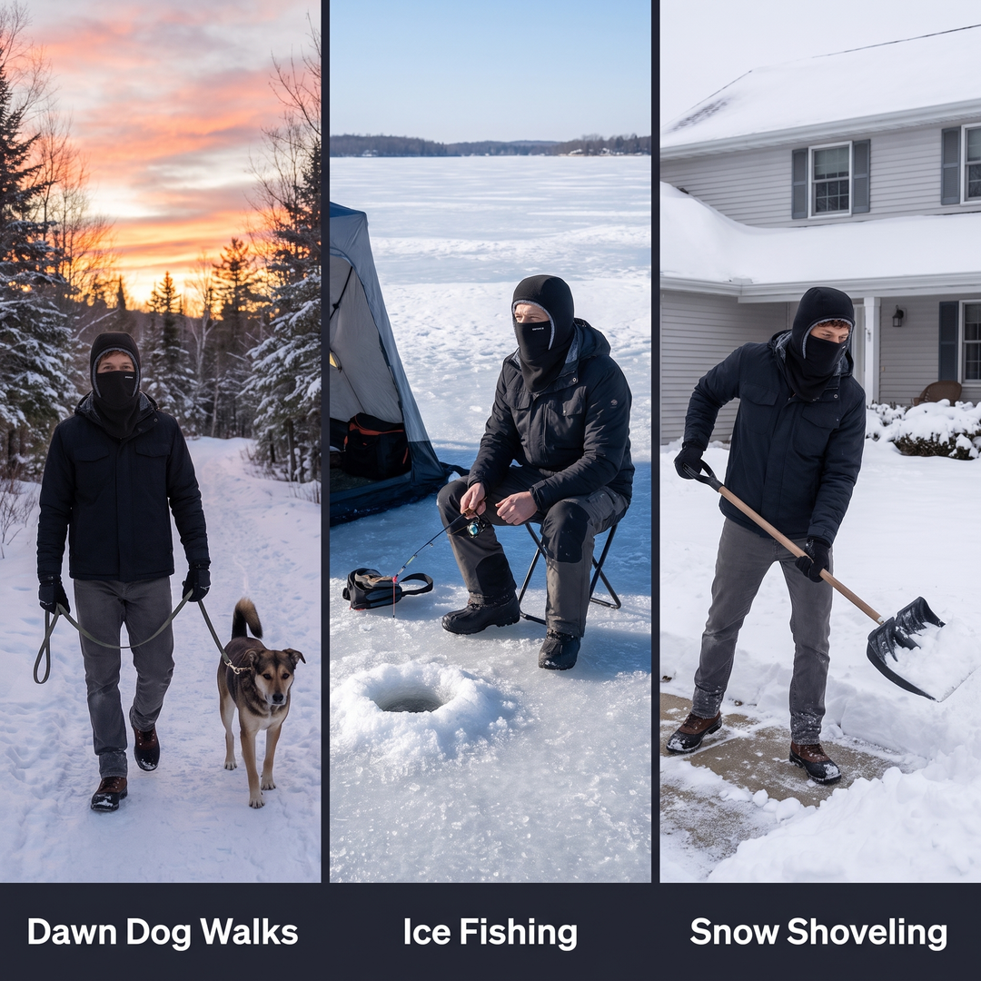 Winter face mask for dog walks, ice fishing and snow shoveling
