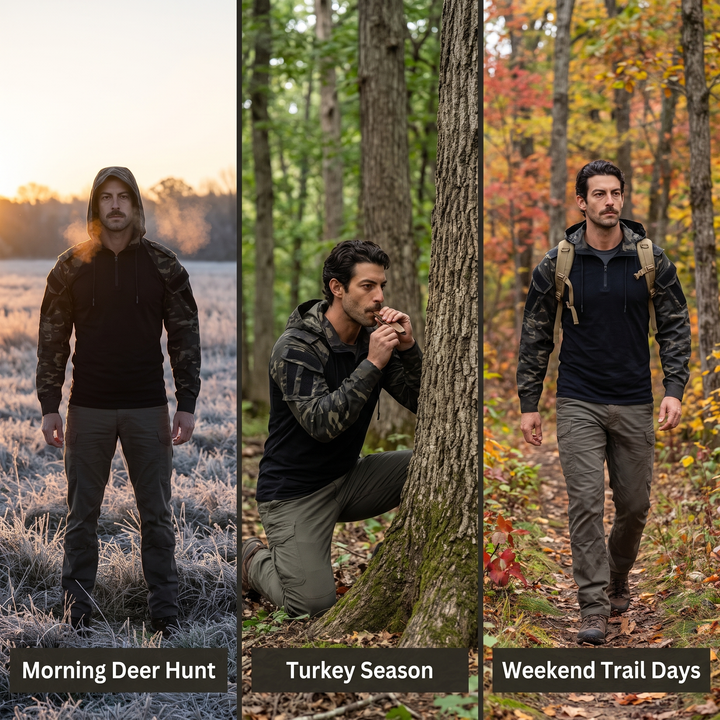 Men's Hunting Hoodie - morning deer hunt, turkey season, trail days