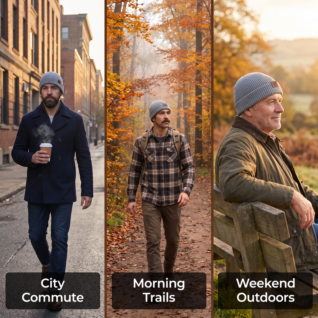 Fisherman Beanie lifestyle triptych - three ways to style